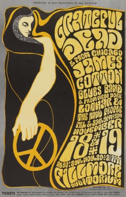 Wes Wilson (American, 1937-2020). <em>[Untitled] (Grateful Dead/James Cotton...)</em>, 1966. Offset lithograph on paper, sheet: 21 x 13 7/16 in. (53.3 x 34.1 cm). Brooklyn Museum, Designated Purchase Fund, 73.39.38. © artist or artist's estate (Photo: Brooklyn Museum, 73.39.38_PS3.jpg)