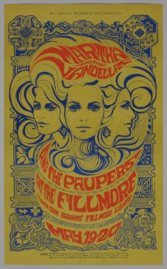 Bonnie MacLean (American, 1939–2020). <em>[Untitled] (Martha and the Vandellas and The Paupers)</em>, 1967. Offset lithograph on paper, sheet: 23 x 14 in. (58.4 x 35.6 cm). Brooklyn Museum, Designated Purchase Fund, 73.39.66. © artist or artist's estate (Photo: Brooklyn Museum, 73.39.66_PS11.jpg)