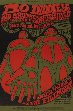 Bonnie MacLean (American, 1939-2020). <em>[Untitled] (Bo Diddley/Big Brother and the Holding Co....)</em>, 1967. Offset lithograph on paper, sheet: 21 x 14 in. (53.3 x 35.6 cm). Brooklyn Museum, Designated Purchase Fund, 73.39.73. © artist or artist's estate (Photo: Brooklyn Museum, 73.39.73_PS3.jpg)