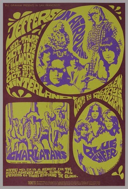 Bonnie MacLean (American, 1939–2020). <em>[Untitled] (Jefferson Airplane/Charlatans/Blue Cheer)</em>, 1967. Offset lithograph on paper, sheet: 21 1/16 x 14 in. (53.5 x 35.6 cm). Brooklyn Museum, Designated Purchase Fund, 73.39.89. © artist or artist's estate (Photo: Brooklyn Museum, 73.39.89_PS11.jpg)