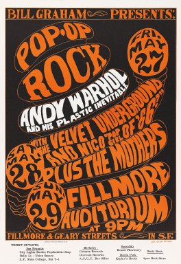 Wes Wilson (American, 1937-2020). <em>[Untitled] (Andy Warhol/Velvet Underground)</em>, 1966. Offset lithograph on paper, sheet: 19 15/16 x 13 3/4 in. (50.6 x 34.9 cm). Brooklyn Museum, Designated Purchase Fund, 73.39.9. © artist or artist's estate (Photo: Brooklyn Museum, 73.39.9_PS3.jpg)