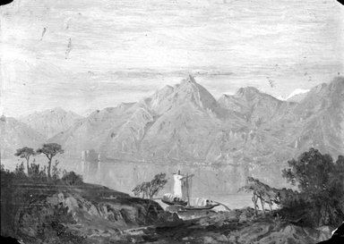 William Trost Richards (American, 1833-1905). <em>Lake Maggiore (North Italian Lake)</em>, ca. 1855-1856. Oil on heavy paper, 8 13/16 x 12 1/4 in. (22.4 x 31.1 cm). Brooklyn Museum, Gift of Edith Ballinger Price, 73.57.2 (Photo: Brooklyn Museum, 73.57.2_bw.jpg)