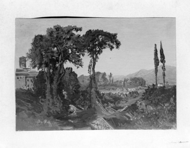 William Trost Richards (American, 1833-1905). <em>Near Florence</em>, ca. 1855-1856. Oil on heavy paper, 8 3/4 x 12 9/16 in. (22.2 x 31.9 cm). Brooklyn Museum, Gift of Edith Ballinger Price, 73.57.3 (Photo: Brooklyn Museum, 73.57.3_bw.jpg)