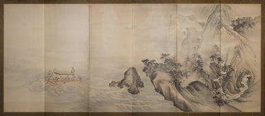 Nagasawa Roho (Japanese, died 1871). <em>The Red Cliff</em>, 19th century. Six-fold screen, ink and light color on paper, Each panel: 66 3/4 x 25 in. (169.5 x 63.5 cm). Brooklyn Museum, Caroline A.L. Pratt Fund, 73.96. Creative Commons-BY (Photo: , 73.96_PS9.jpg)