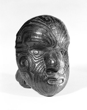 Maori. <em>Head (Parata)</em>, 18th or 19th century. Wood, 6 1/2 x 5 1/4 x 5 1/4 in. (16.5 x 13.3 x 13.3 cm). Brooklyn Museum, Gift of Mr. and Mrs. John A. Friede, 74.124. Creative Commons-BY (Photo: Brooklyn Museum, 74.124_bw_SL3.jpg)