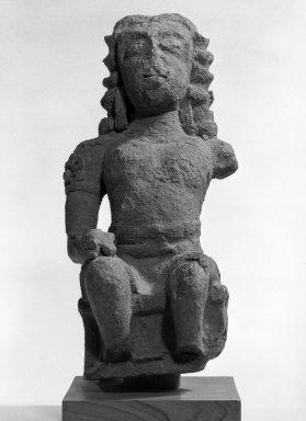  <em>Seated Prince Male Figure</em>, 5th-6th century C.E. Red terracotta, 13 1/2 x 6 1/2 x 7 1/4 in. (34.3 x 16.5 x 18.4 cm). Brooklyn Museum, Gift of Mr. and Mrs. Fong Chow, 74.197.1. Creative Commons-BY (Photo: Brooklyn Museum, 74.197.1_bw.jpg)