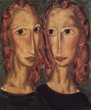 Alfred Henry Maurer (American, 1868-1932). <em>Two Heads</em>, ca. 1924-1925. Oil on composition board, 21 7/8 x 18 1/8 in. (55.5 x 46.1 cm). Brooklyn Museum, Gift of Mr. and Mrs. H. Lawrence Herring, 74.210. © artist or artist's estate (Photo: Brooklyn Museum, 74.210_transp3233.jpg)