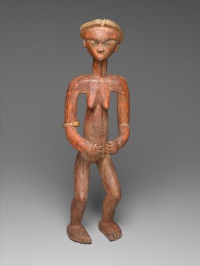 Tsogho. <em>Standing Female Figure (Gheonga)</em>, late 19th or early 20th century. Wood, paint, 20 3/4 x 6 1/2 x 5 in. (52.7 x 16.5 x 12.7 cm). Brooklyn Museum, Gift of Mr. and Mrs. Gordon Douglas, 74.211.6. Creative Commons-BY (Photo: Brooklyn Museum, 74.211.6_PS1.jpg)
