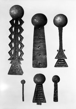 Asante. <em>Spoon</em>, late 19th-early 20th century. Brass, 4 7/8 x 1 5/16 in. (12.3 x 3.3 cm). Brooklyn Museum, The Franklin H. Williams Collection of Ashanti Brass Weights and Accessory Objects for Weighing Gold, Gift of Mr. and Mrs. Franklin H. Williams, 74.218.2. Creative Commons-BY (Photo: , 74.218.1-.6_bw.jpg)