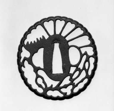  <em>Sword Guard</em>, 17th-18th century. Iron; copper sekigane, 2 3/4 in. (7 cm). Brooklyn Museum, By exchange, 74.86.5. Creative Commons-BY (Photo: Brooklyn Museum, 74.86.5_side1_bw.jpg)