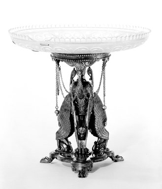Elkington and Company (ca. 1835-1963). <em>Compote and Stand</em>, ca. 1866. Silver, gilt, 8 3/8 x 8 5/8 in. (21.3 x 21.9 cm). Brooklyn Museum, Gift of Mrs. D. Chester Noyes, 75.110.10a-d. Creative Commons-BY (Photo: Brooklyn Museum, 75.110.10a-d_bw.jpg)