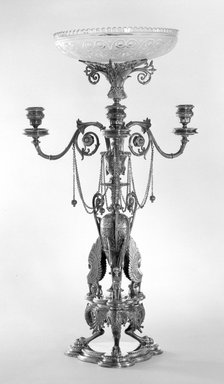 Elkington and Company (ca. 1835-1963). <em>Candelabra Compote with Stand</em>, ca. 1866. Silver, gilt, 26 1/2 x 10 1/8 in. (67.3 x 25.7 cm). Brooklyn Museum, Gift of Mrs. D. Chester Noyes, 75.110.4a-m. Creative Commons-BY (Photo: Brooklyn Museum, 75.110.4a-m_bw.jpg)