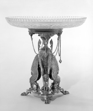Elkington and Company (ca. 1835-1963). <em>Compote and Stand</em>, ca. 1866. Silver, gilt, 8 3/8 x 8 1/2 in. (21.3 x 21.6 cm). Brooklyn Museum, Gift of Mrs. D. Chester Noyes, 75.110.9a-e. Creative Commons-BY (Photo: Brooklyn Museum, 75.110.9a-e_bw.jpg)