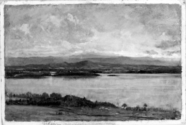 Winckworth Allan Gay (American, 1821–1910). <em>Green Mountains, Lake Champlain</em>, ca. 1865. Oil on paperboard, 8 3/16 x 12 1/8 in. (20.8 x 30.8 cm). Brooklyn Museum, Dick S. Ramsay Fund, 75.137 (Photo: Brooklyn Museum, 75.137_bw.jpg)