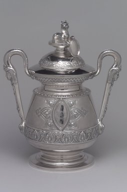 J. E. Caldwell & Co. (founded 1839). <em>Sugar Bowl and Cover</em>, ca. 1875. Silver, 10 x 8 1/4 x 5 5/16 in. (25.4 x 21 x 13.5 cm). Brooklyn Museum, H. Randolph Lever Fund, 75.164.5a-b. Creative Commons-BY (Photo: Brooklyn Museum, 75.164.5a-b.jpg)