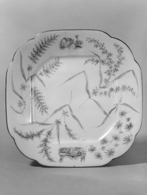 Union Porcelain Works (1863–ca. 1922). <em>Plate (One From a Set of Five)</em>, 1879–1891. Porcelain, 7/8 x 7 1/4 x 7 1/4 in. (2.2 x 18.4 x 18.4 cm). Brooklyn Museum, H. Randolph Lever Fund, 75.165.4. Creative Commons-BY (Photo: Brooklyn Museum, 75.165.4_bw.jpg)