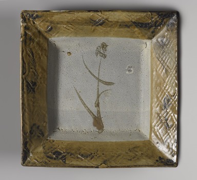 Hamada Shoji (Japanese, 1894-1978). <em>Square Plate</em>, ca. 1960. Stoneware with iron-oxide decoration and underfired glaze, 2 1/8 x 12 9/16 x 12 9/16 in. (5.4 x 31.9 x 31.9 cm). Brooklyn Museum, Purchase gift of Mr. and Mrs. Harry Kahn, 75.179. Creative Commons-BY (Photo: Brooklyn Museum, 75.179_PS9.jpg)