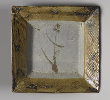 Hamada Shoji (Japanese, 1894–1978). <em>Square Plate</em>, ca. 1960. Stoneware with iron-oxide decoration and underfired glaze, 2 1/8 x 12 9/16 x 12 9/16 in. (5.4 x 31.9 x 31.9 cm). Brooklyn Museum, Purchase gift of Mr. and Mrs. Harry Kahn, 75.179. Creative Commons-BY (Photo: Brooklyn Museum, 75.179_PS9.jpg)