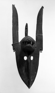 Bamana. <em>Hyena Mask, Kor'e Society (Souroukou)</em>, late 19th-early 20th century. Wood, 22 1/4 x 8 x 8 in. (56.5 x 20.3 x 20.3 cm). Brooklyn Museum, Gift of Mr. and Mrs. J. Gordon Douglas III, 75.189.8. Creative Commons-BY (Photo: Brooklyn Museum, 75.189.8_bw.jpg)