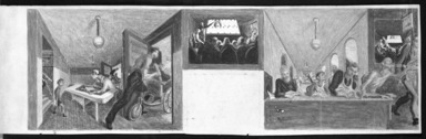 American. <em>Study for a Mural with Three Hospital Scenes</em>, 20th century. Tempera on paper Brooklyn Museum, Anonymous gift, 75.70.4 (Photo: Brooklyn Museum, 75.70.4_bw.jpg)