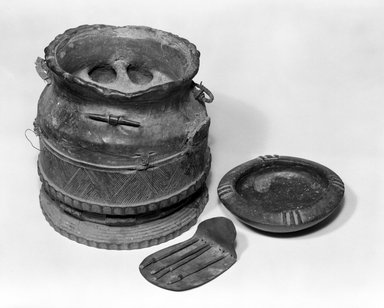 Baule. <em>Mouse Oracle</em>, late 19th-early 20th century. Terra-cotta, metal, beads, fiber, Divining Instrument: l: 3 in. (8.0 cm). Brooklyn Museum, Brooklyn Museum Collection, Jennie Simpson Educational Collection of African Art, 75.90.1a-c. Creative Commons-BY (Photo: Brooklyn Museum, 75.90.1a-c_view1_bw.jpg)