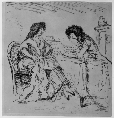 Robert Henri (American, 1865–1929). <em>Conversation</em>, ca. 1905. Pen, ink and graphite on paper, Sheet: 8 7/8 x 8 7/16 in. (22.5 x 21.4 cm). Brooklyn Museum, Gift of Dr. and Mrs. Theodore Leshner, 76.127.6 (Photo: Brooklyn Museum, 76.127.6_print_bw.jpg)