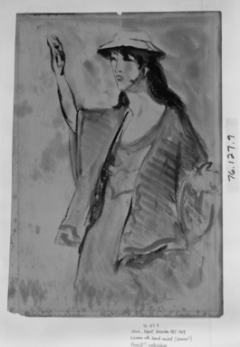 Robert Henri (American, 1865–1929). <em>Woman with Hand Raised</em>, n.d. Watercolor and graphite on paper, Sheet (slightly irregular): 12 7/16 x 9 3/4 in. (31.6 x 24.8 cm). Brooklyn Museum, Gift of Dr. and Mrs. Theodore Leshner, 76.127.9 (Photo: Brooklyn Museum, 76.127.9_print_bw.jpg)