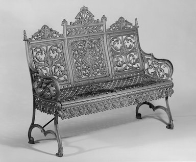 Peter Timmes Son. <em>Bench</em>, ca. 1895. Painted cast iron, 39 3/4 x 43 1/2 x 14 3/4 in. (101 x 110.5 x 37.5 cm). Brooklyn Museum, H. Randolph Lever Fund, 76.143. Creative Commons-BY (Photo: Brooklyn Museum, 76.143_bw.jpg)