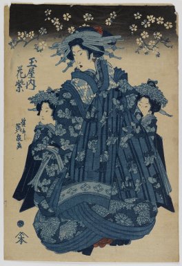 Eisen Keisai (Japanese, 1790-1848). <em>Hanamurasaki of the Tamaya</em>, ca. 1830. Woodblock print, 15 1/8 x 10 1/4 in. (38.4 x 26 cm). Brooklyn Museum, Anonymous gift, 76.151.20 (Photo: Brooklyn Museum, 76.151.20_IMLS_PS4.jpg)