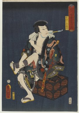 Utagawa Kunisada (Toyokuni III) (Japanese, 1786-1865). <em>The Actor Kataoka Nizaemon VIII (1810-1863) as Kumokiri Nizaemon, from the series "Thieves in Designs of the Time,"</em> 1859. Color woodblock print on paper, 14 1/2 x 9 7/8 in. (36.8 x 25.1 cm). Brooklyn Museum, Anonymous gift, 76.151.28 (Photo: Brooklyn Museum, 76.151.28_PS1.jpg)