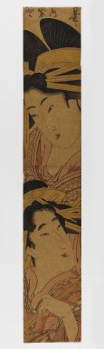 Utagawa Kuninao (Japanese, 1793-1854). <em>Hanamurasaki and Konoito of the Tamaya (Tamaya-uchi Hanamurasaki Konoito)</em>, circa 1840. Sheet: hashira-e print on paper, 23 1/8 x 4 in. (58.7 x 10.2 cm). Brooklyn Museum, Anonymous gift, 76.151.49 (Photo: Brooklyn Museum, 76.151.49_IMLS_PS4.jpg)