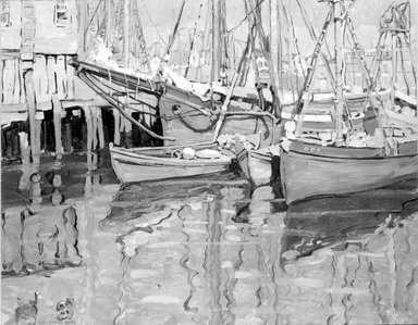 Jane Peterson (American, 1876-1965). <em>Fishing Boats, Gloucester</em>, ca. 1915-1920. Oil on canvas, 24 x 30 in. (60.9 x 76.2 cm). Brooklyn Museum, Gift of Martin Horwitz, 76.191 (Photo: Brooklyn Museum, 76.191_bw.jpg)