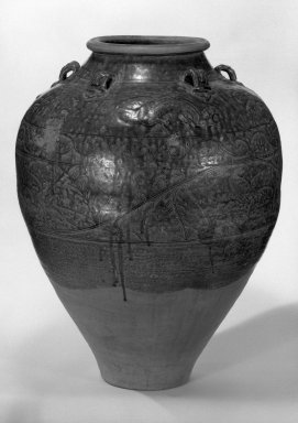  <em>Brown Glazed Storage Jar</em>, 13th-14th century. Ceramic, 23 1/4 x 18 in. (59.1 x 45.7 cm). Brooklyn Museum, Purchased with funds given by Deborah McLeod, Lisa Hyde and other members of the Asian advisory Council, 76.69. Creative Commons-BY (Photo: Brooklyn Museum, 76.69_bw.jpg)