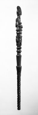 Lumbo. <em>Carved Staff</em>, late 19th or early 20th century. Wood, pigment, applied materials, 23 1/2 x 1 1/2 x 2 in. (59.7 x 3.8 x 5.1 cm). Brooklyn Museum, Gift of Marcia and John Friede, 76.82.6. Creative Commons-BY (Photo: Brooklyn Museum, 76.82.6_bw.jpg)