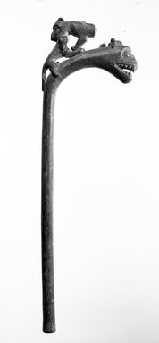 Fon. <em>Carved Staff with Two Animals (Recade)</em>, late 19th or early 20th century. Wood, 23 1/2 in. (59.3 cm). Brooklyn Museum, Gift of Marcia and John Friede, 76.82.7. Creative Commons-BY (Photo: Brooklyn Museum, 76.82.7_bw.jpg)