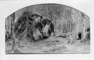Aaron Draper Shattuck (American, 1832–1928). <em>Madison Boulder, Conway, New Hampshire</em>, ca. 1858. Oil on canvas, 11 7/16 × 20 7/8 in. (29 × 53 cm). Brooklyn Museum, A. Augustus Healy Fund, 77.101 (Photo: Brooklyn Museum, 77.101_bw.jpg)