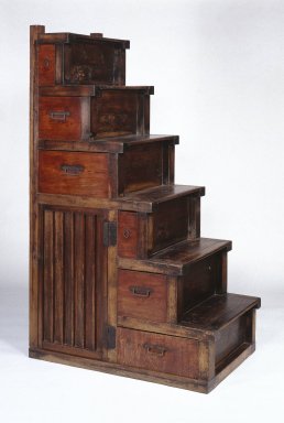  <em>Kaidan Tansu  (Chest of Drawers in the Form of a Stairway)</em>, 19th century., 78 x 45 x 30 in. (198.1 x 114.3 x 76.2 cm). Brooklyn Museum, Gift of Mr. and Mrs. Harry Kahn, 77.142. Creative Commons-BY (Photo: Brooklyn Museum, 77.142_SL1.jpg)