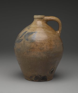 Henry Stockwell for William E. Warner at the Columbia Pottery. <em>Jug</em>, ca. 1831. Stoneware, 11 1/8 x 8 5/8 x 8 3/4 in. (28.3 x 21.9 x 22.2 cm). Brooklyn Museum, Purchased with funds given by Christine V. Ness, H. Randolph Lever Fund, Alfred T. and Caroline S. Zoebisch Fund, and other funds, 77.191.9. Creative Commons-BY (Photo: Brooklyn Museum, 77.191.9_view4_PS2.jpg)