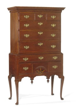  <em>High Chest of Drawers</em>, 1750-1770. Walnut and cherry, 71 x 40 1/2 x 20 in. (180.3 x 102.9 x 50.8 cm). Brooklyn Museum, Gift of The Roebling Society and Mrs. Remsen Johnson, Jr., 77.47. Creative Commons-BY (Photo: Brooklyn Museum, 77.47_SL1.jpg)