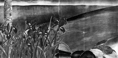 Daniel Joshua Goldstein (American, born 1950). <em>Evening Iris</em>, 1976. Woodcut in color Brooklyn Museum, Gift of ADI Gallery, 77.62.3a-b. © artist or artist's estate (Photo: Brooklyn Museum, 77.62.3a-b_bw.jpg)
