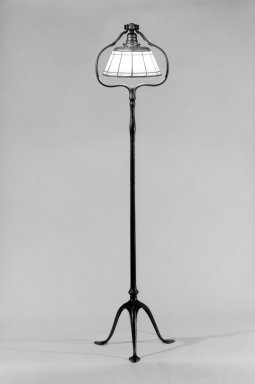 Louis Comfort Tiffany (American, 1848-1933). <em>Lamp</em>, ca. 1905-1938. Bronze, leaded glass, Lamp: 55 in. (139.7 cm). Brooklyn Museum, Bequest of Carl Otto von Kienbusch, 77.86.3. Creative Commons-BY (Photo: Brooklyn Museum, 77.86.3_bw.jpg)