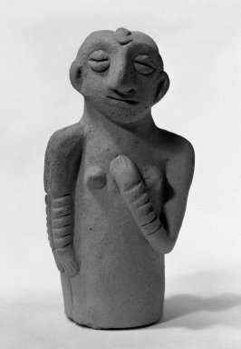  <em>Double-sided Figure</em>. Terracotta, 4 5/8 x 2 1/2 x 2 3/16 in. (11.8 x 6.3 x 5.5 cm). Brooklyn Museum, Gift of Julian Sherrier, 77.93. Creative Commons-BY (Photo: Brooklyn Museum, 77.93_bw.jpg)