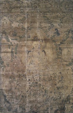  <em>Akshobhya Buddha</em>, 17th century. Ink and color on gold and silver background on cotton, 29 3/4 x 19 3/8 in. (75.6 x 49.2 cm). Brooklyn Museum, Gift of Alice Boney, 78.138 (Photo: Image courtesy of the Shelley and Donald Rubin Foundation, George Roos,er, 78.138_transp4114.jpg)