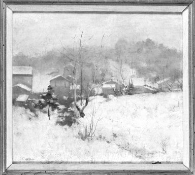 John Henry Twachtman (American, 1853-1902). <em>Winter Landscape</em>, ca. 1883. Oil on canvas, 15 15/16 x 17 1/2 in. (40.5 x 44.5 cm). Brooklyn Museum, Gift of the Estate of Helen Babbott Sanders, 78.151.8 (Photo: Brooklyn Museum, 78.151.8_framed_bw.jpg)
