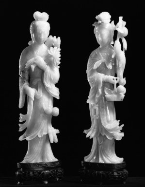  <em>One of a Pair of Figurines of Daoist Immortals</em>, 19th–20th century. Jadeite, 10 1/4 x 2 3/4 in. (26 x 7 cm). Brooklyn Museum, Gift of Mr. and Mrs. James Leipner, 78.201.1. Creative Commons-BY (Photo: , 78.201.1_78.201.2_bw.jpg)