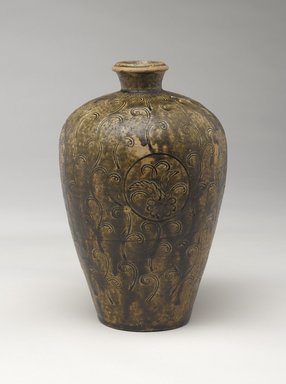  <em>Wine Bottle</em>, late 13th–early 14th century. Ko-Seto ware, stoneware with stamped and incised decoration covered with glaze, 10 1/2 x 6 1/2 in. (26.7 x 16.5 cm). Brooklyn Museum, Anonymous gift, 78.204. Creative Commons-BY (Photo: Brooklyn Museum, 78.204_PS9.jpg)