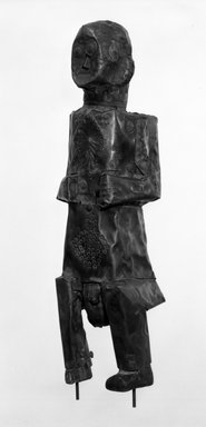 Kota. <em>Standing Reliquary Guardian Figure</em>, late 19th-early 20th century. Wood, copper alloy, 13 5/8 x 3 3/4 x 3 in. (34.6 x 9.5 x 7.5 cm). Brooklyn Museum, Gift of Marcia and John Friede, 78.239.2. Creative Commons-BY (Photo: Brooklyn Museum, 78.239.2_bw.jpg)