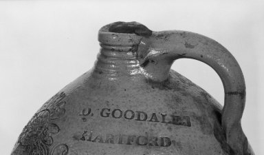 Daniel Goodale. <em>Jug</em>, 1818-1830. Stoneware, 11 3/4 x 7 5/8 x 8 in. (29.8 x 19.4 x 20.3 cm). Brooklyn Museum, Gift of Allison C. Paulsen in memory of Arthur W. Clement, 78.242.32. Creative Commons-BY (Photo: Brooklyn Museum, 78.242.32_mark_bw.jpg)