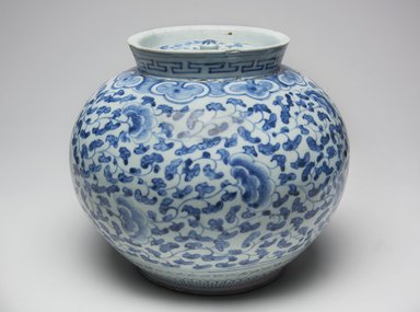  <em>Jar with Lid</em>, late 19th century. Porcelain with under glaze cobalt decoration, Height: 7 7/8 in. (20 cm). Brooklyn Museum, Gift of Bernice and Robert Dickes, 78.247.1a-b. Creative Commons-BY (Photo: Brooklyn Museum, 78.247.1a-b_PS11.jpg)