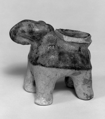 Sawankhalok. <em>Elephant</em>, 14th century. Stoneware, 3 1/4 x 2 1/4 x 3 1/4 in. (8.3 x 5.7 x 8.3 cm). Brooklyn Museum, Gift of Mrs. George Liberman, 78.257.2. Creative Commons-BY (Photo: Brooklyn Museum, 78.257.2_bw.jpg)